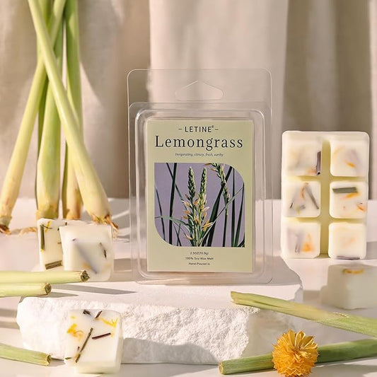 LETINE Wax Melts 2.5oz(1 Pack), Lemongrass Scented Wax Melts, 100% Soy Wax Melts Wax Cubes with Natural Strong & Non Toxic Essential Oil for Warmer, Gifts Set for Home Fragrance/Spa/Aromatherapy