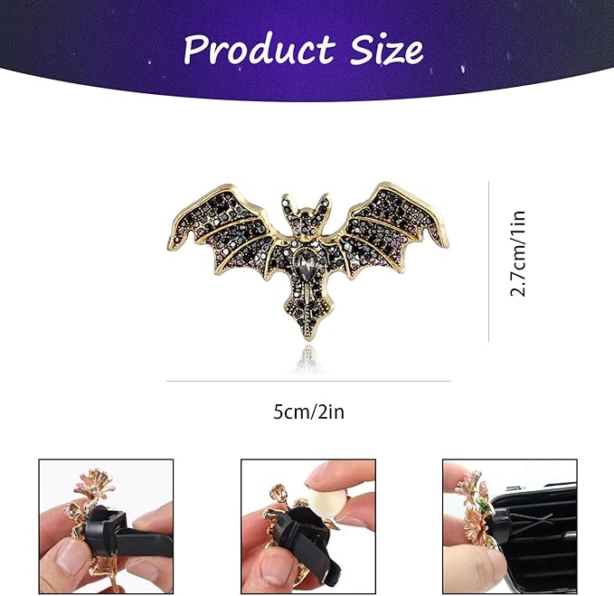 Gothic Car Decor,Bling Bat Car Air Freshener Vent Clip,Dark Style Rhinestone Vehicle Interior Dashboard Decoration for Teens,Refillable Clip on Diffuser