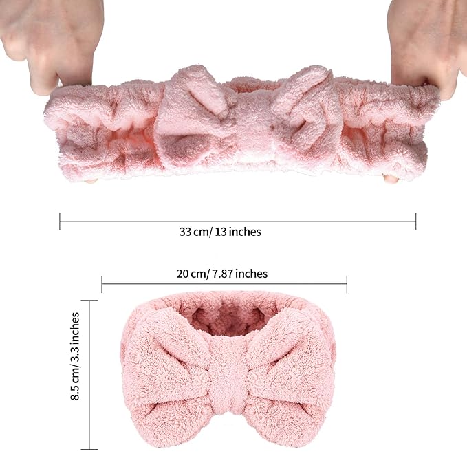 4 Pack Makeup Spa Headband Microfiber Bow Towel Soft Fluffy Washing Face Headband for Women Girls Shower Bath Skincare (Light Pink, White, Green, Brown)