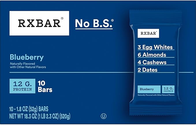 RXBAR Protein Bars, Protein Snack, Snack Bars, Blueberry, 18.3oz Box (10 Count)