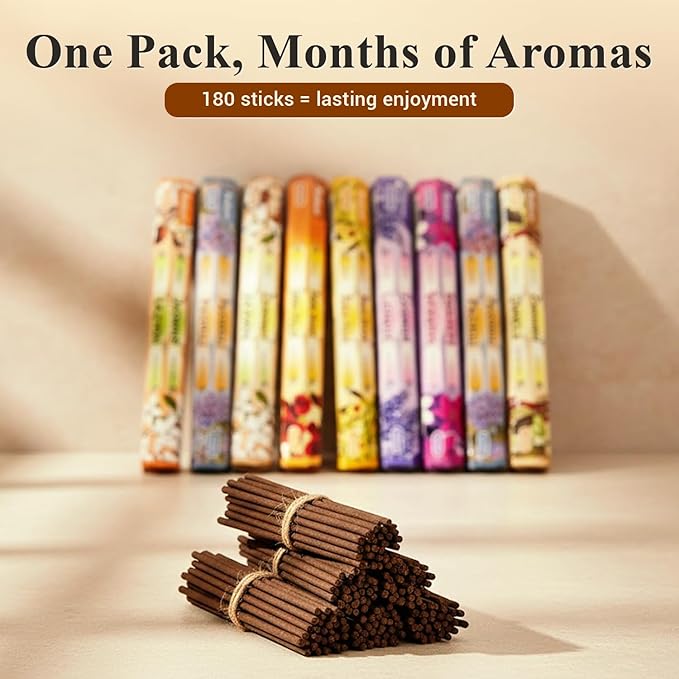 Tulasi Incense Sticks Pack of 12 Natural Scent (240 sticks) Variety Fragrance of Coconut, White Sage, Red Rose, Palo Santo Lavender & Cinnamon etc, Ideal For Meditation & Positive Vibes, Thanks Giving
