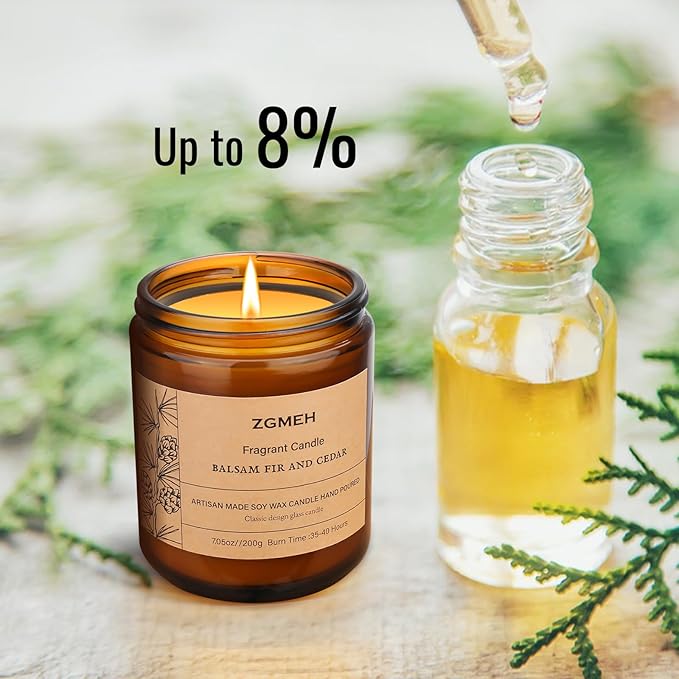 Scented Candle,7.05 oz Balsam & Cedar Home Scented - 100% Natural Soy Wax Candle,1 Cotton Wick,Over 40 Hours Burn Time,Scented Jar Candle Gifts
