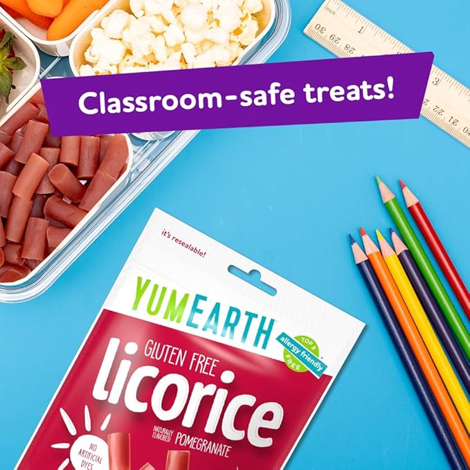 YumEarth Organic Gluten Free Pomegranate Licorice Snack Packs - Allergy Friendly, Gluten Free, Non-GMO, Vegan, No Artificial Flavors or Dyes - 5 Ounce (Pack of 6)