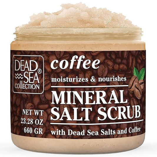 Dead Sea Collection Coffee Scented Salt Body Scrub - Large 23.28 OZ - with Pure Oils and Dead Sea Minerals