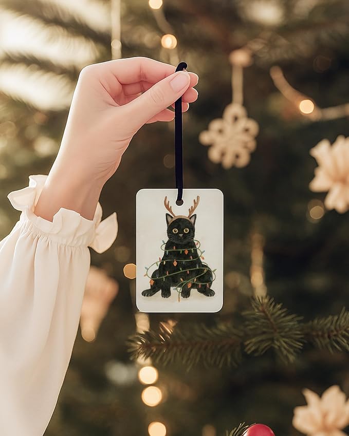 Black Cat Christmas Berry Car Air Freshener 4 Pcs, Cat Lover Gifts, Merry Christmas Hanging Air Freshener for Cars Closet Drawer Books, Cute Xmas Car Accessories Mirror Decor for Women