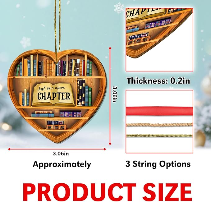 1PC 2 Side Printed Just One More Chapter Wooden Christmas Ornaments, Keepsake Gifts for Men, Women, and Friends, Book Lover Ornament Christmas for Tree, Bookaholic Christmas Decorations