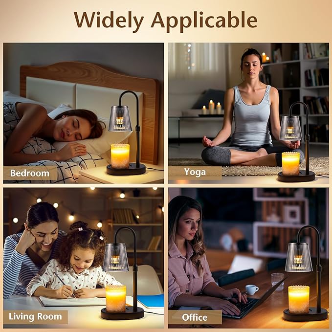 Candle Warmer Lamp with Timer Electric - Wickless Warming Light Height Adjustable Dimmable No Flame Heat Warm Melt Wax Scented Table Lights Elegant Modern Home Decor for Jar Candles Living Bedroom