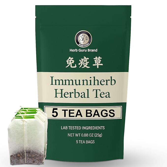 Herb Guru Immuniherb Herbal Tea Bags ā Herbal Teas Blend For Respiratory Comfort With Ginger, Licorice Root, Mint, & Chrysanthemum, 0.88 Ounces