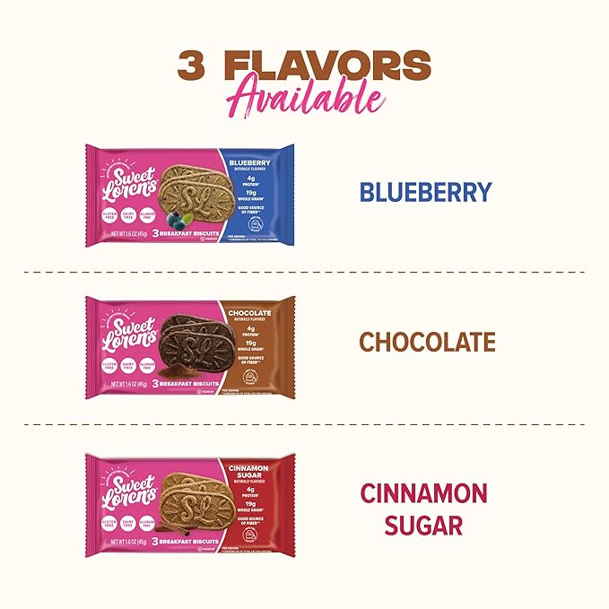 Sweet Loren's Vegan Breakfast Biscuits | Chocolate | 4g Protein, 19g Whole Grains | Plant Based, Gluten Free, Dairy Free, Nut Free Snacks | 3 Pack (15 Total Biscuits, 1.6 ounce each)