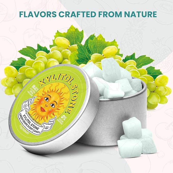 Xylitol Stone Sugar Free Candy - Vegan & Keto Friendly Unique Hard Candy Sugar-Free - 100% Natural Flavor Candies - Gluten Free & Non-GMO Breath Freshener Low Calorie Mints - Green Grape (Pack of 2)