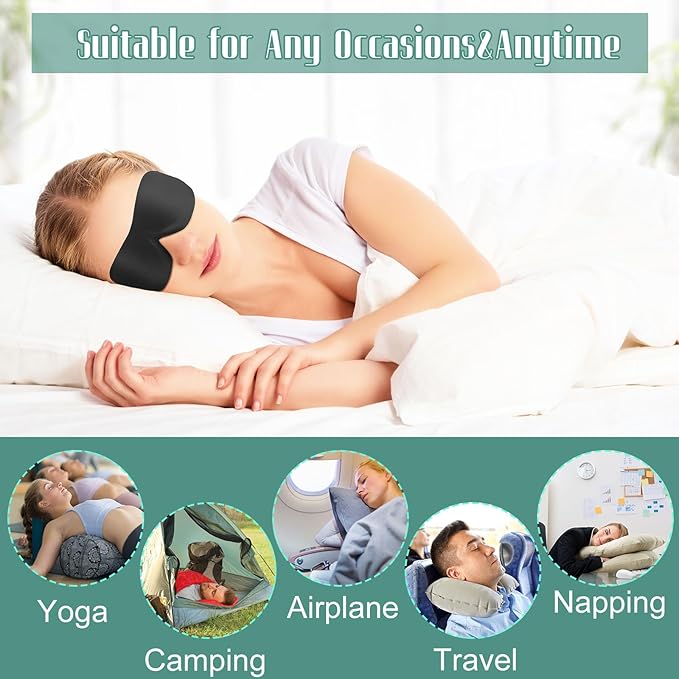 8 Pcs Sleep Eye Mask 3D Contoured Eye Mask Blackout Eye Covers for Sleeping with Adjustable Strap Block Out Light Night Blindfolds Soft Comfy Eye Shade for Women Men(Medium,Classic Colors)