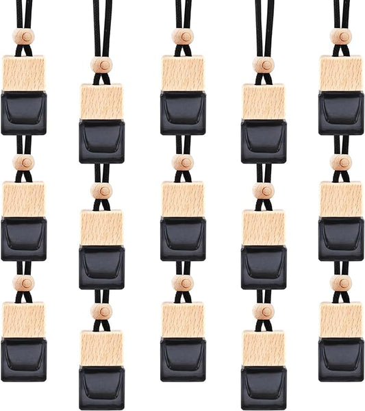 15 Pcs Hanging Car Air Freshener Bottle Empty Car Essential Oil Diffuser Bottles Pendant Black Glass Perfume Bottles Aromatherapy Fragrance Bottle Auto Ornaments Decor
