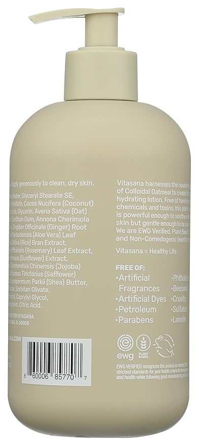 Hydrating Hand & Body Lotion, 16 oz – Fragrance‑Free, 99% Plant‑Derived with 2% Colloidal Oatmeal, EWG Verified, Hypoallergenic, Paraben‑Free, Sulfate‑Free, Cruelty‑Free