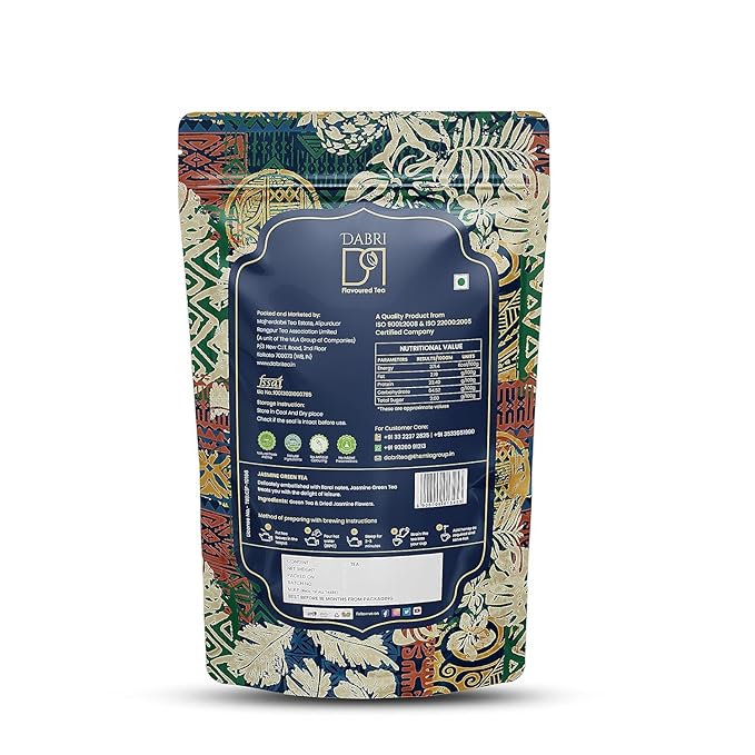 Dabri jasmine Green Tea Loose Leaf | 100g Pouch with Dried Jasmin Flowers | Natural Green Tea with Jasmin | Antioxidant-Rich & Pure Flavor