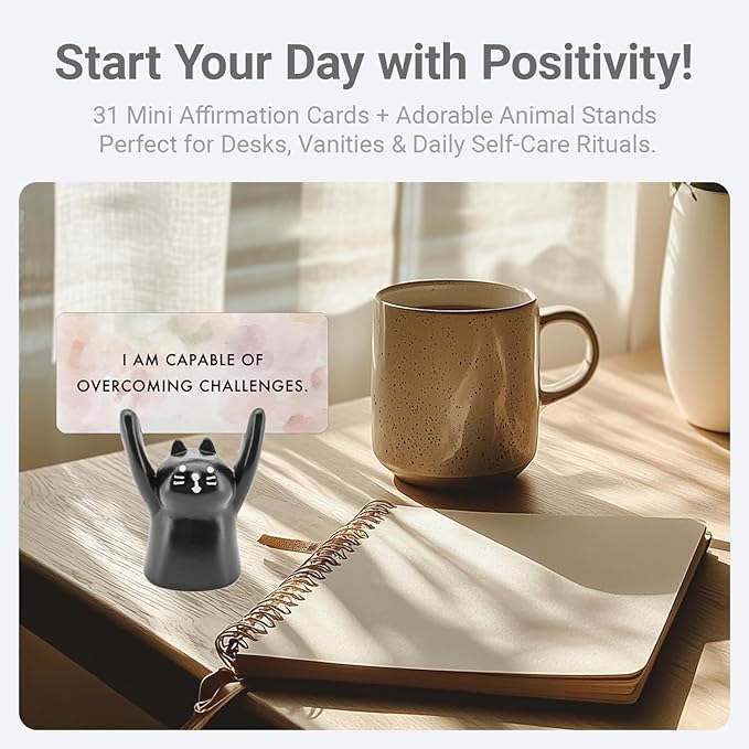 ZEARPT Affirmation Card Deck for Women, Self Care Gift, Positive Affirmation Cards with Holder, Gift for Her, Daughter, Niece, Sister, Daily Affirmations, Midlife Manifestation Gift (Black - Cat)
