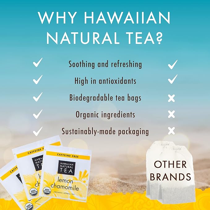 Organic Lemon Chamomile Tea - Caffeine Free Herbal Tea - Supports a Good Night’s Sleep, Calming, Relaxing for Bedtime, Anxiety & Stress, 20 Bags