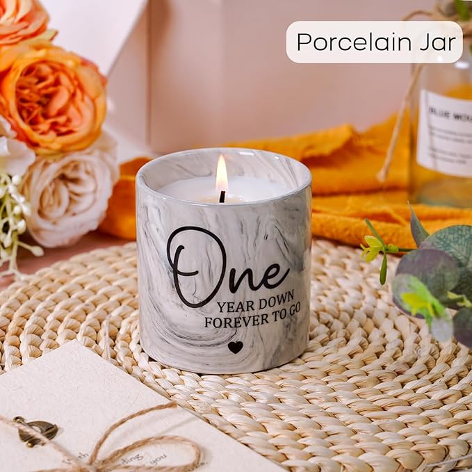 1 Year Anniversary Candle for Girlfriend Boyfriend - One Year Anniversary Wedding Gifts for Couple First Year Aniversario Present for Wife Husband Fiance - 6 Oz 1st Aniversario Porcelain Candle
