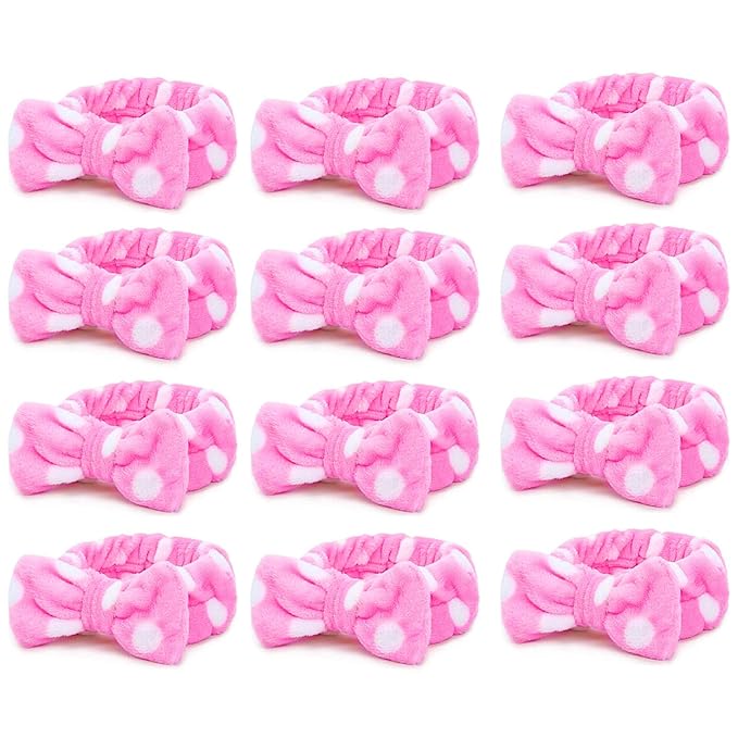 Casoty 12 Pcs Skincare Headbands, Spa Headband for Washing Face, Soft Coral Fleece Headbands for Makeup, Bow Hair Band, Make Up Accessoriesfor Face Washing Shower Skin Care Yoga