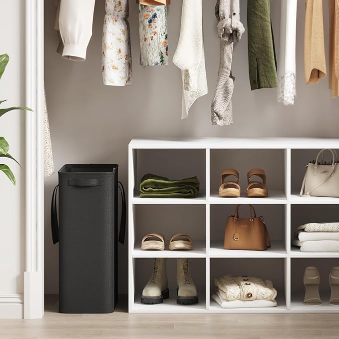 Lifewit 2 Pack Slim Laundry Hamper, Collapsible Narrow Laundry Basket, Small Tall Dirty Clothes Hampers with Handles for Bathroom Bedroom College Dorm, Black, 50L