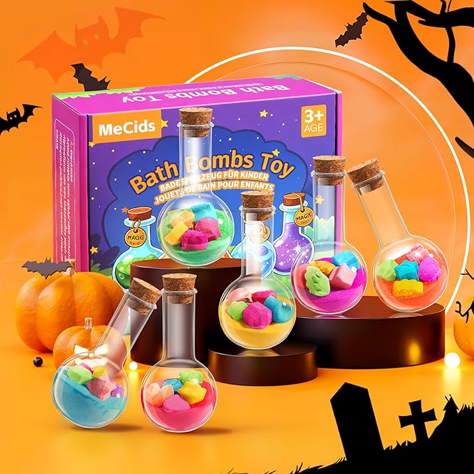 MeCids Magic Potion Bubble Bath Bombs for Kids -Bath Color Tablets Bath Potions for Toddlers Ages 4-12 Fun Science Kit Gift for Birthday, Halloween,Christmas- 6 Pack (Shaped Gems & Stars)