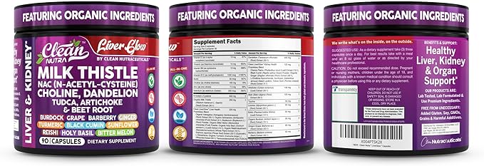 Clean Nutra Milk Thistle NAC Choline Dandelion Root TUDCA Artichoke Beet Root Burdock Holy Basil Supplement Liver Cleanse Detox Support Repair Lymphatic Complex for Liver & Kidney 90 Vegan Capsules