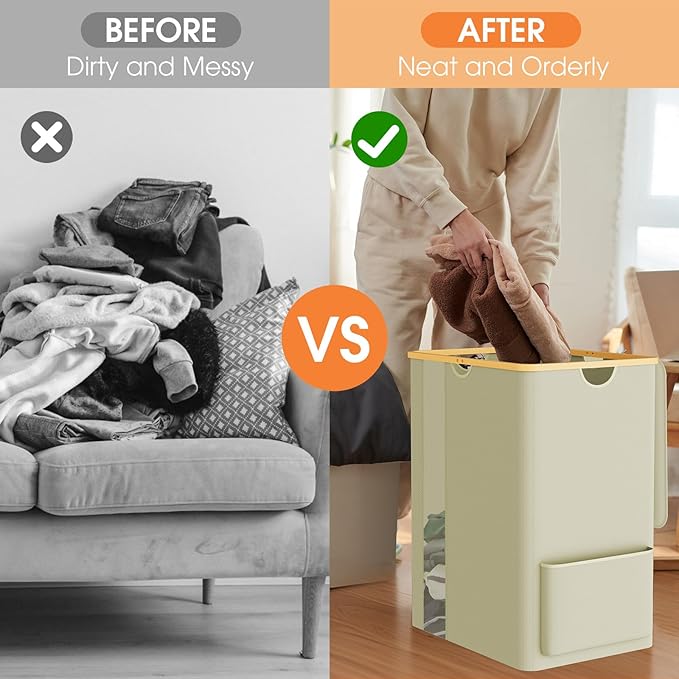 Laundry Basket Clothes Hamper with Lid and Pocket Large Collapsible Laundry Baskets with Handle, Freestanding Hampers for Bedroom Aesthetic, Dorm, Bathroom, Laundry Room (150L, Beige)