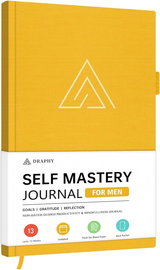 Self-Mastery Journal for Men - Gratitude and Productivity Journal for More Happiness, Positivity, Growth, Mindfulness, Self Care and Reflection - Guided Inspirational Journals for Men (Yellow)