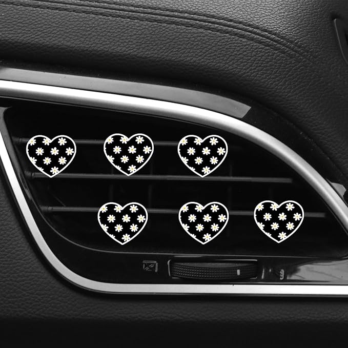 6 Pcs Heart Air Vent Clips, Cute Car Air Fresheners & Decor, Yellow and White