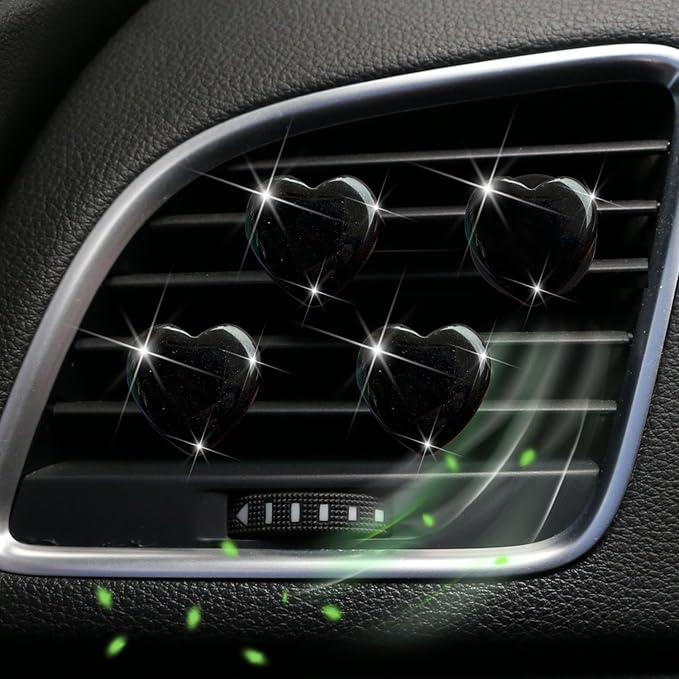 4 Pcs Heart Air Vent Clips, Cute Heart Car Air Fresheners Vents Clips Funny Cars Diffuser Vent Clips Cars Interior Decor Charm Cute Car Accessories,Decoration for Women (Black)