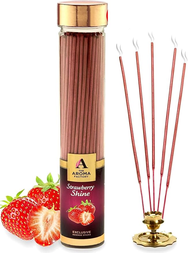 The Aroma Factory Strawberry Shine Charcoal Free Incense Stick, Scented Agarbatti, 100% Herbal Premium Aromatherapy, Meditation Prayer Relaxation, Crafted for Luxury Seekers (100g)