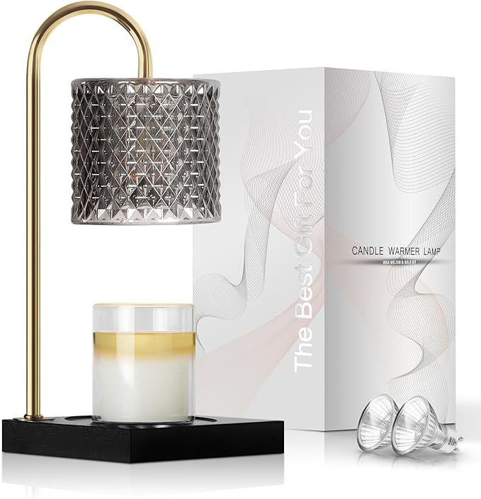 Candle Warmer Lamp with Timer Dimmer, Birthday Gifts for Women Mom, House Warming Gifts, Elegant New Home Decor, Wax Warmer for Jar Candles, Heater Lamp for Scented Wax, Black Glass