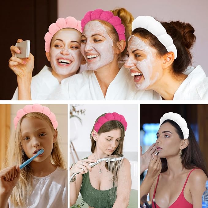 3 Pack Spa Headbands - Terry Cloth Puffy Hair Bands for Skincare, Makeup Removal, and Facial Cleansing