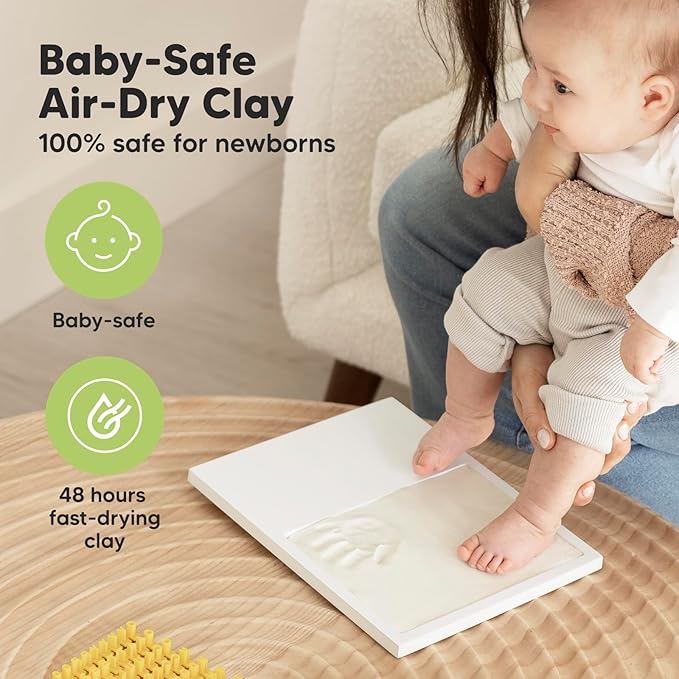 Baby Hand and Footprint Kit - Quick Dry Clay Baby Footprint Kit, Newborn Keepsake, Nursery Picture Frame for Boys, Girls, Personalized Gifts for Shower & Registry, New Mom Gift (Vintage White)