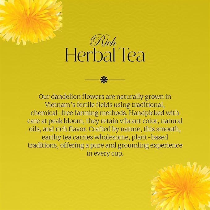 50 PACK Dandelion Tea Bags – Individual Wrapped Tea Bags – All Natural Herbal Tea | Caffeine Free | No Preservatives, No Sugar – Great For All Seasons