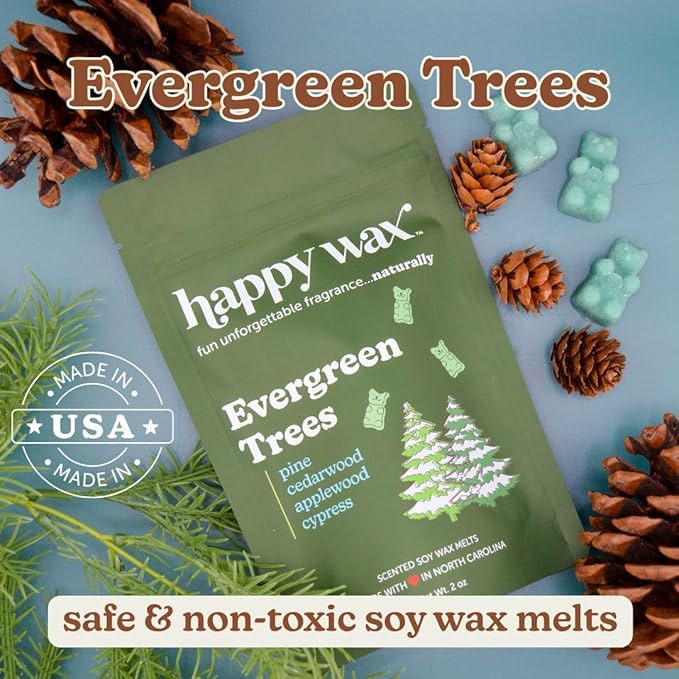 Happy Wax Christmas Mix Scented Natural, Non Toxic Soy Wax Melts; 6 Total Oz. of Holiday Scented Wax Melts, Collection Includes Winterberry, Evergreen Trees and Peppermint Bark