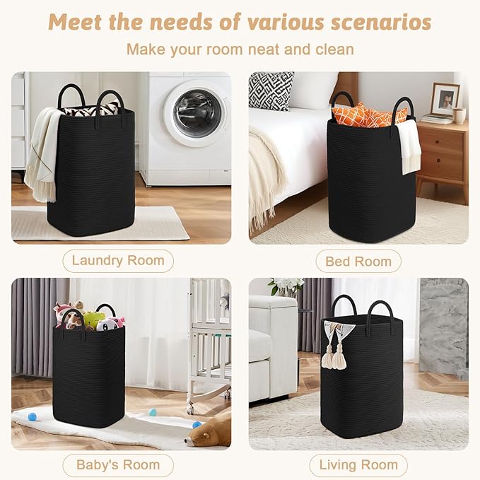 Laundry Basket,Woven Cotton Rope Laundry Hamper,100L Versatile Storage for Dirty Clothes,Baby Toys,and Blankets in Bathroom, Nursery,and Living Room