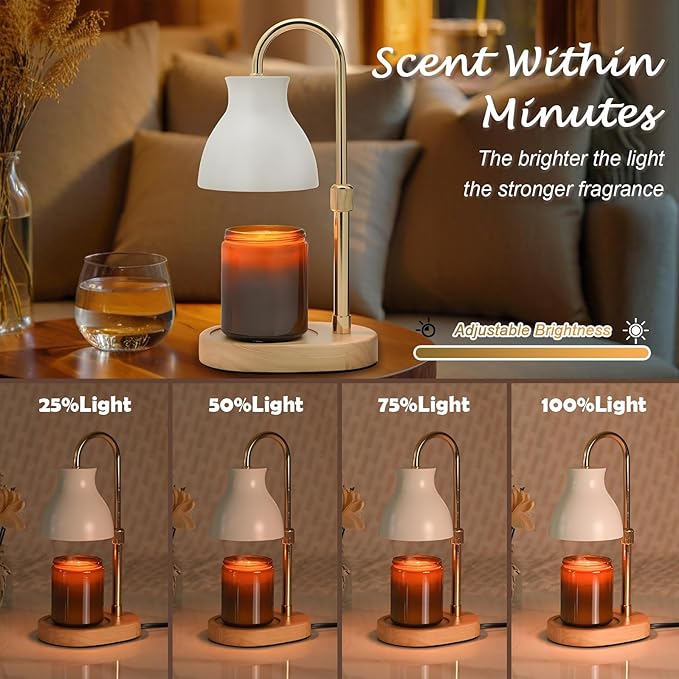 SOKCVSEA Candle Warmer Lamp - Candle Lamp Warmer Diamond Height Adjustable, Birthday Gifts for Mom Women, House Warming Gifts New Home Decor, Wax Melt Warmer with 2 Bulbs White Gold