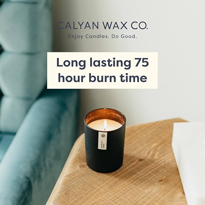 Calyan Wax Co. Soy Wax Candle, Smoke + Leather Scented Candle, 75 Hour Burn Time, Aromatherapy Soy Candles, Non Toxic & Vegan Soy Wax, Black Tumbler Scented Candles, 10.2oz