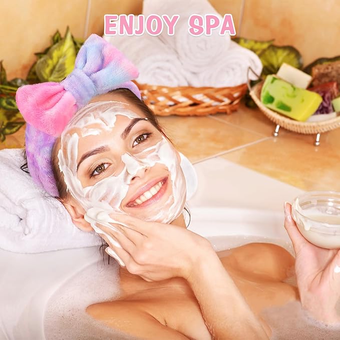 UMIKU 7 Pack Spa Headband for Women Facial Makeup Headband Soft Coral Fleece Bow Hair Band Head Wrap for Washing Face Mask Party Favors Christmas Gifts Stocking Stuffers Adult Spa Gifts for Women