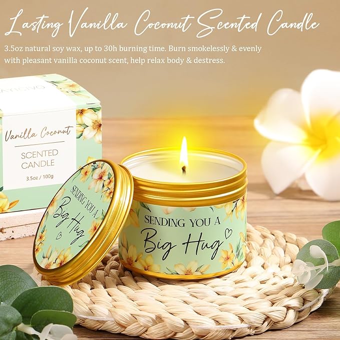 Birthday Gifts for Women Self Care Gift, Vanilla Coconut Relaxing Spa Gift Basket Bath Set Get Well Soon Care Package Christmas Mom Gifts for Women Sister Friend Wife Grandma w/ Blanket