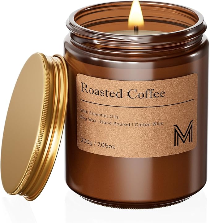 M&SENSE Roasted Coffee Candles for Home Scented Aromatherapy Candle Gift Set for Women and Men,7.05oz Soy Wax Long Lasting Amber Jar Candles Gift for Birthday Housewarming Mother's Valentine Day