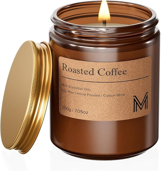M&SENSE Roasted Coffee Candles for Home Scented Aromatherapy Candle Gift Set for Women and Men,7.05oz Soy Wax Long Lasting Amber Jar Candles Gift for Birthday Housewarming Mother's Valentine Day