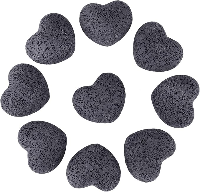 rockcloud Black Lava Rock Stone Heart Shape Pocket Stones Dyed Lava Rocks Aromatherapy Essential Oil Diffuser Set, 1.7 Inches, 5 Pcs