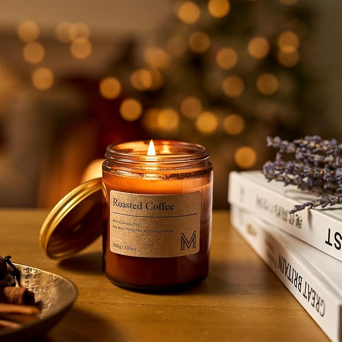 M&SENSE Roasted Coffee Candles for Home Scented Aromatherapy Candle Gift Set for Women and Men,7.05oz Soy Wax Long Lasting Amber Jar Candles Gift for Birthday Housewarming Mother's Valentine Day