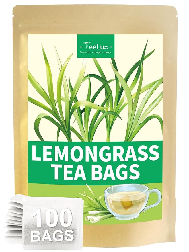 TeeLux Lemongrass Tea Bags, Pure & Natural Lemongrass Herbal Tea, Refreshing & Smooth Taste, Caffeine Free, 100 Count