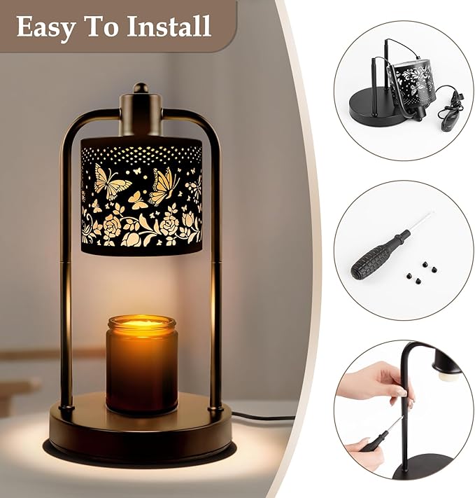 Candle Warmer Lamp Electric with Timer: Wax Melts Warmer - Dimmable Candle Warmer with Replacement Bulbs, Bedroom Home Decor Compatible with Various Candles
