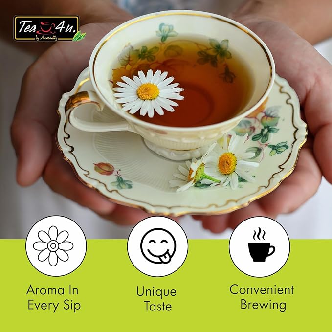 Tea4U Herbal Infusion Chamomile Tea Bags - Authentic & Fresh Flavor, Ideal Hydration & Refreshing Herbal Blend - Caffeine Free, Soothing Brew - 25 Count (Chamomile)