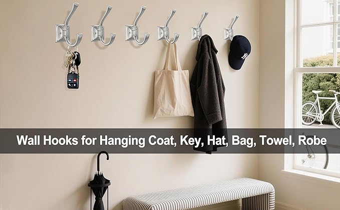 2 Pack Brushed Nickel Towel Robe Hooks, Coat Hooks for Wall Hanging Hat, Key, Bag, Mudroom Hook Entrance Bathroom Door Decorative Heavy Duty Hats Hanger