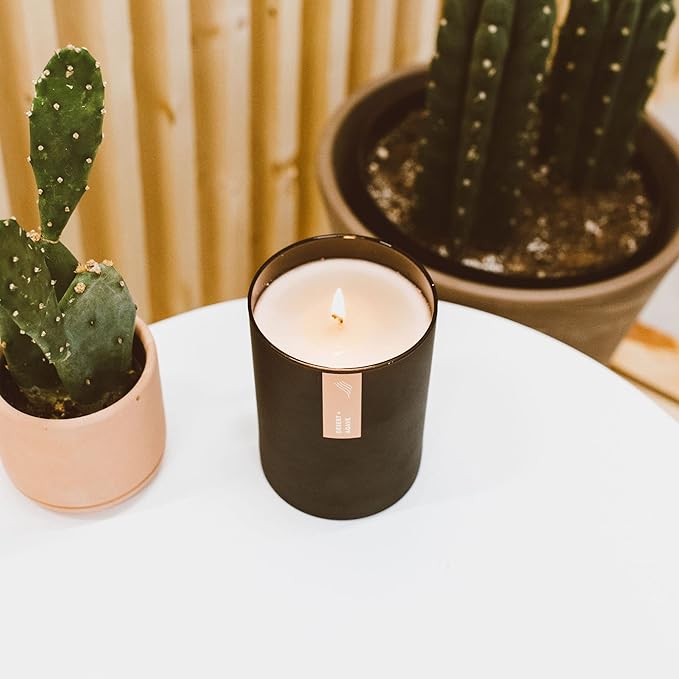 Calyan Wax Co. Soy Wax Candle, Desert + Agave Scented Candle, 75 Hour Burn Time, Aromatherapy Soy Candles, Non Toxic & Vegan Soy Wax, Black Tumbler Scented Candles, 13oz