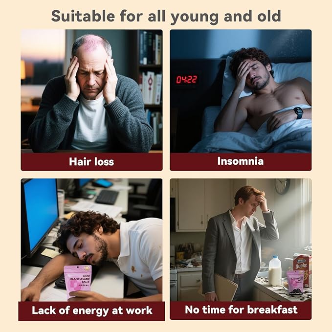 Organic Rose Black Sesame Balls Snacks Specially Added Natural Heavy Petal Rose Pure Honey Handmade Black Sesame Pills Plant Protein Sources Vegan Snacks(1 Bag rose)